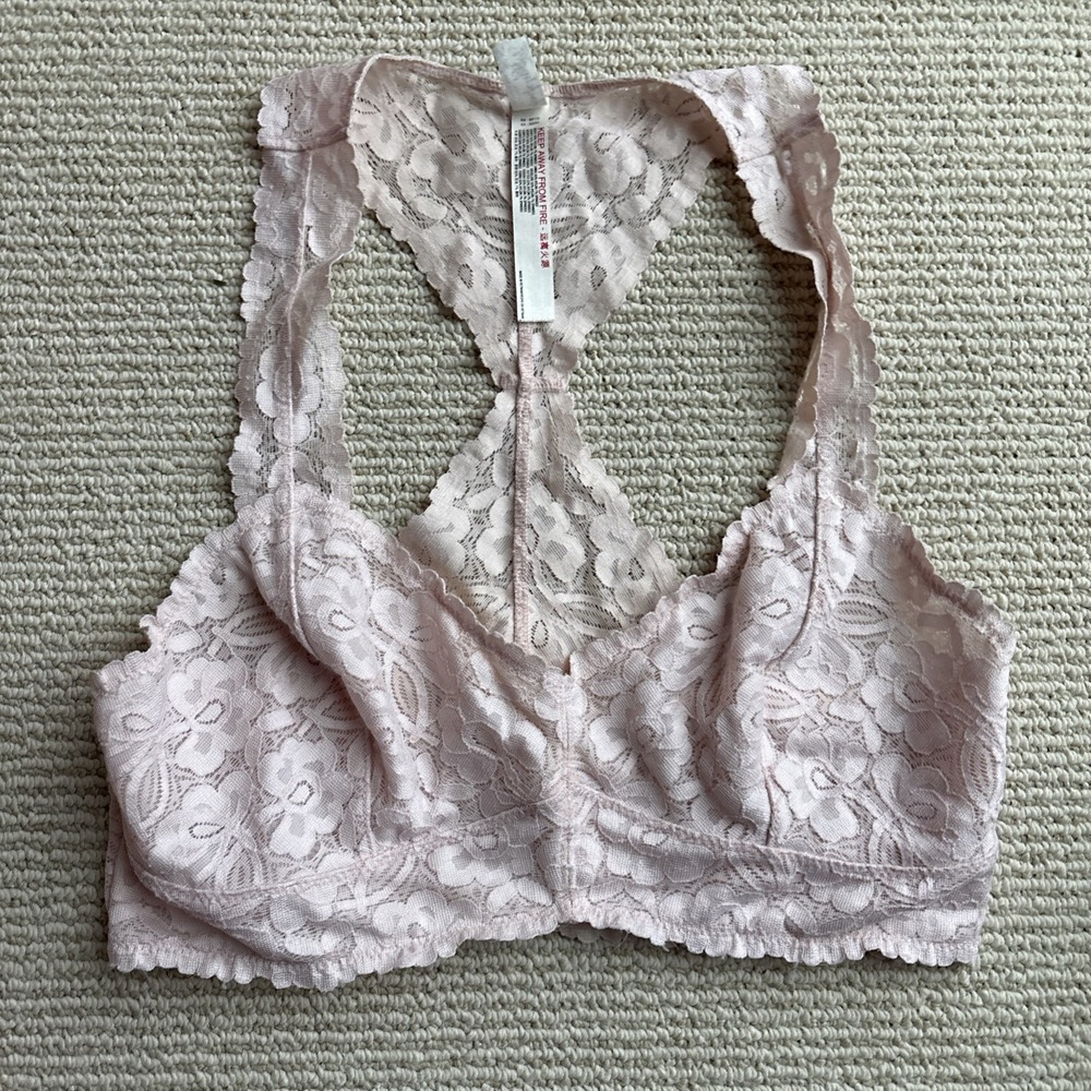 free people intimately lace bralette Size Small pink unlined semi sheer dainty